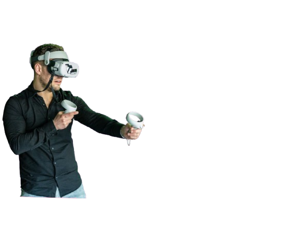 A father playing VR with two girls