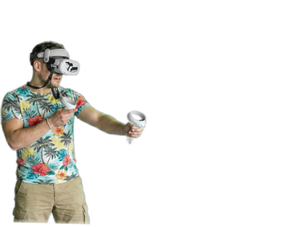 VR headset laying on a beach