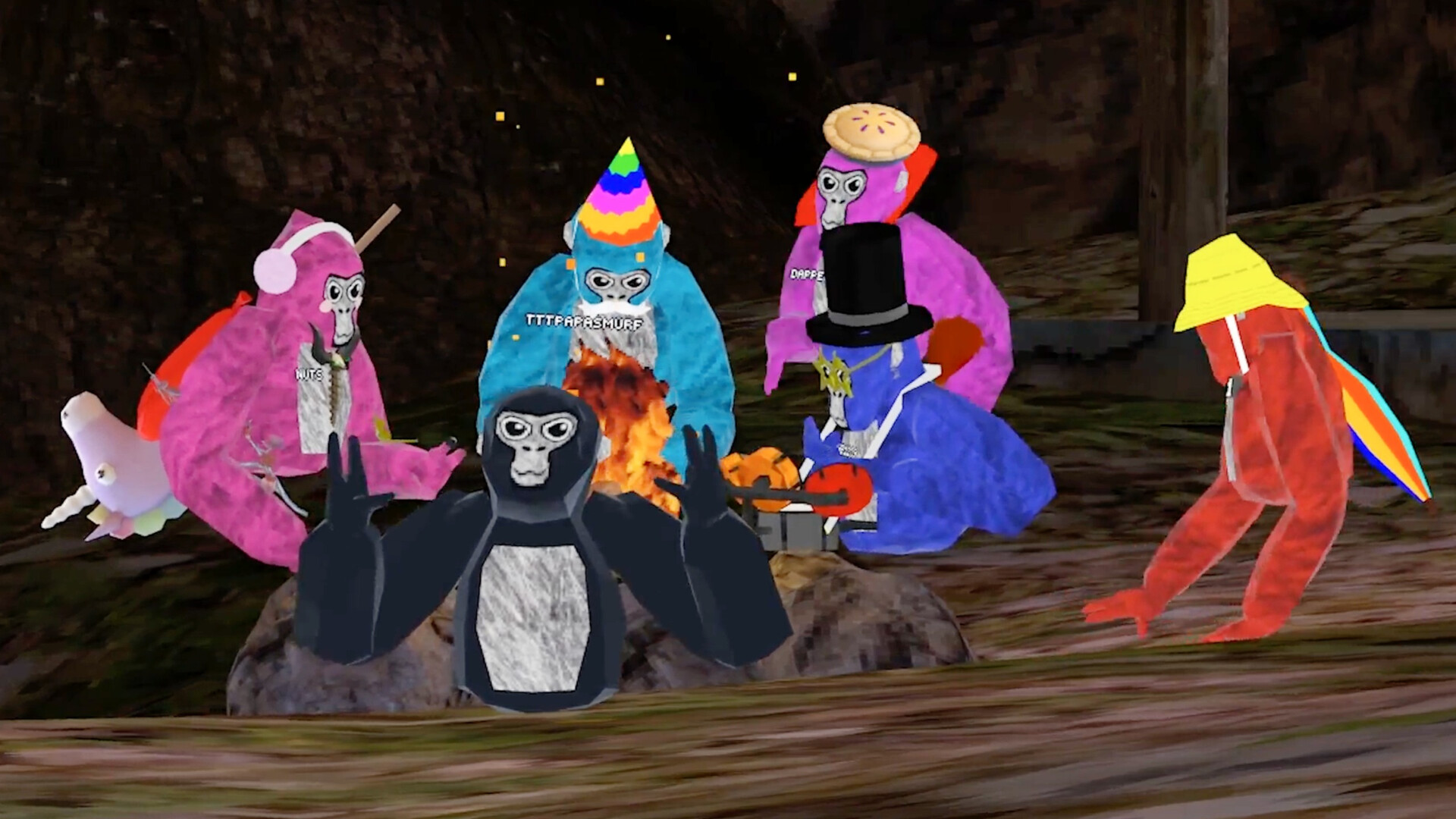 Groep met verschillende kleuren gorillas in Gorilla Tag