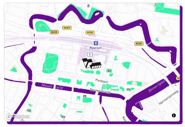 Map of the Haarlem city center with VRcafe Haarlem position